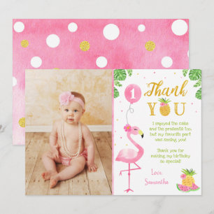 Flamant rose Luau 1er anniversaire Merci Cartes