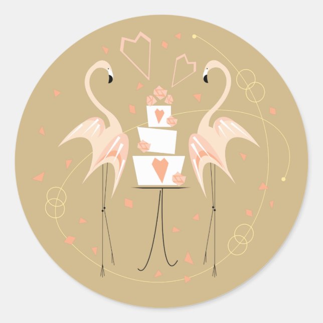 Flamant rose Mariage autocollant rond (Devant)