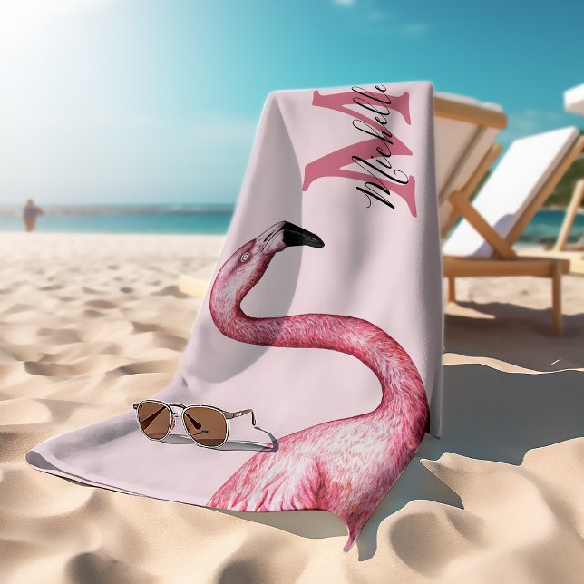Flamant rose Monogramme personnalisé rose tropical (Créateur téléchargé)