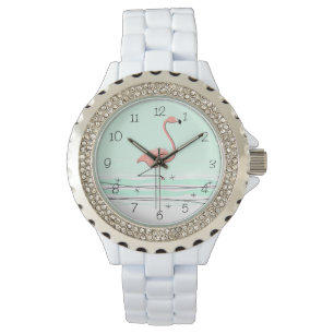 Flamant rose montre vert