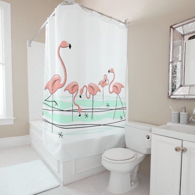 Flamant rose Ocean Group rideau de douche (En situation)