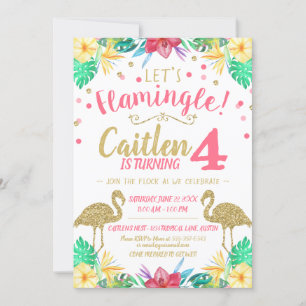 Flamant rose Parties scintillant or et Invitation 