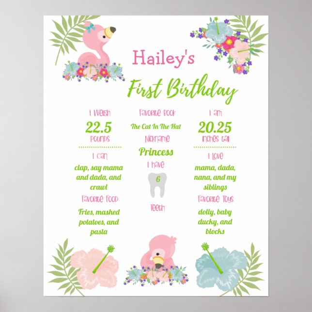 Flamant rose Party 1er Anniversaire Poster (Devant)