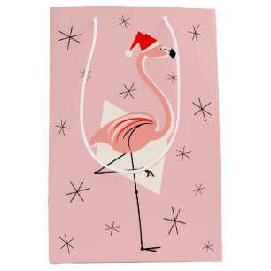 Flamant rose Père Noël Pink sac cadeau moyen