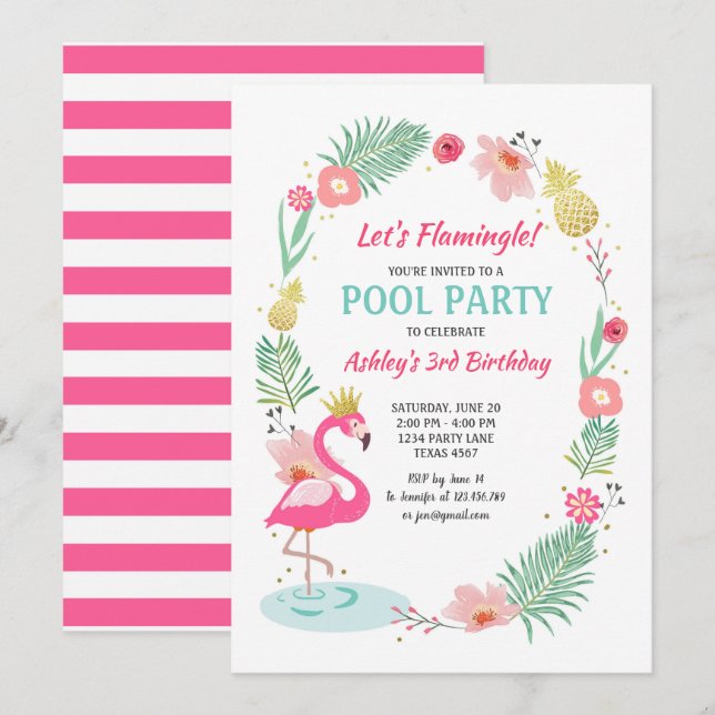 Flamant rose Piscine invitation Fête tropicale Ann (Devant / Derrière)