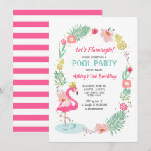 Flamant rose Piscine invitation Fête tropicale Ann