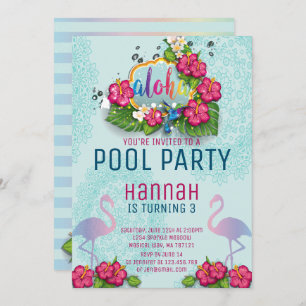 Flamant rose Pool Fête Anniversaire Invitation Tro