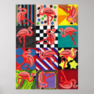 Flamant rose Portrait Poster d'art Abstrait Imprim
