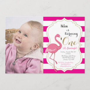Flamant rose Premier anniversaire Invitation fille