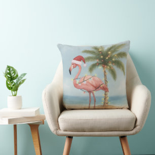 Flamant rose Retro Coussin de Noël