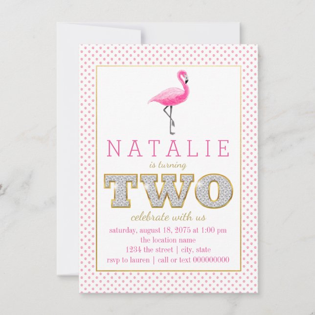 Flamant rose rose 2e anniversaire Invitations (Devant)