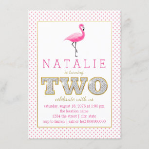 Flamant rose rose 2e anniversaire Invitations