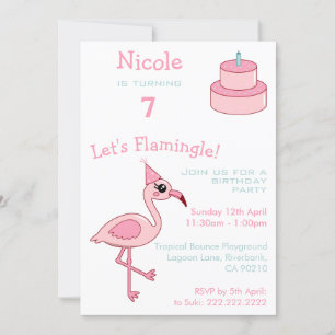 Flamant rose rose 7e anniversaire Invitation de fê