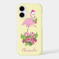 Flamant rose rose à Santa Hat Noël Whimsical