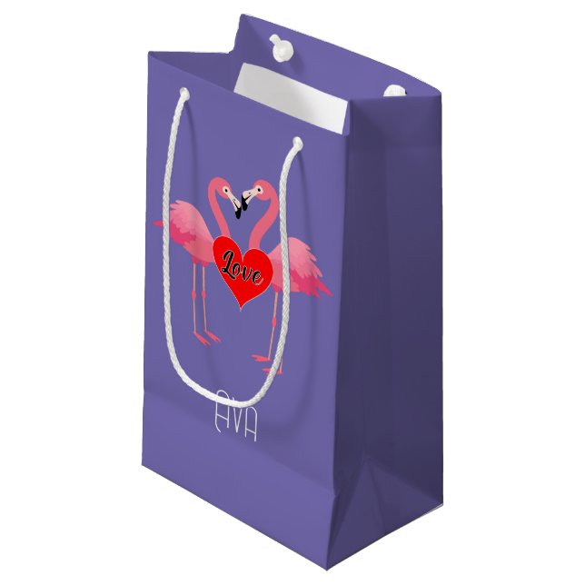 Flamant rose rose Amour Design - Sac cadeau - Peti (Devant Angle)