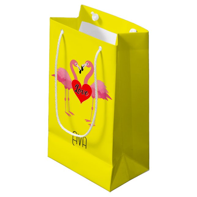 Flamant rose rose Amour Design - Sac cadeau - Peti (Devant Angle)