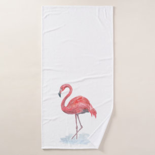 Flamant rose rose, aquarelle. Linge de toilette