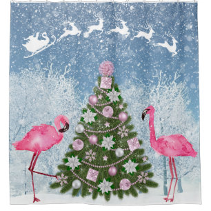 Flamant rose rose Arbre de Noël Douche rideau