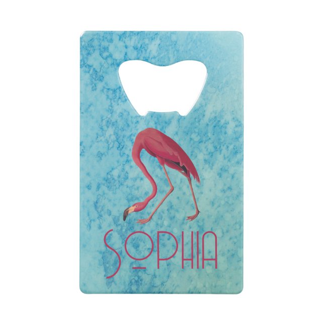 Flamant rose rose Audubon sur aquarelle bleue (Devant)