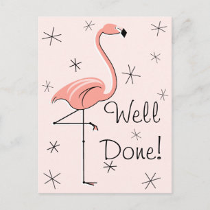 Flamant rose rose "Bien fait!" carte postale verti