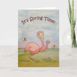Flamant rose rose Bonne Carte de voeux papier prin