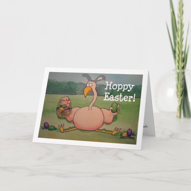 Flamant rose rose Bonne Carte Humour Pâques Drôle (Devant)