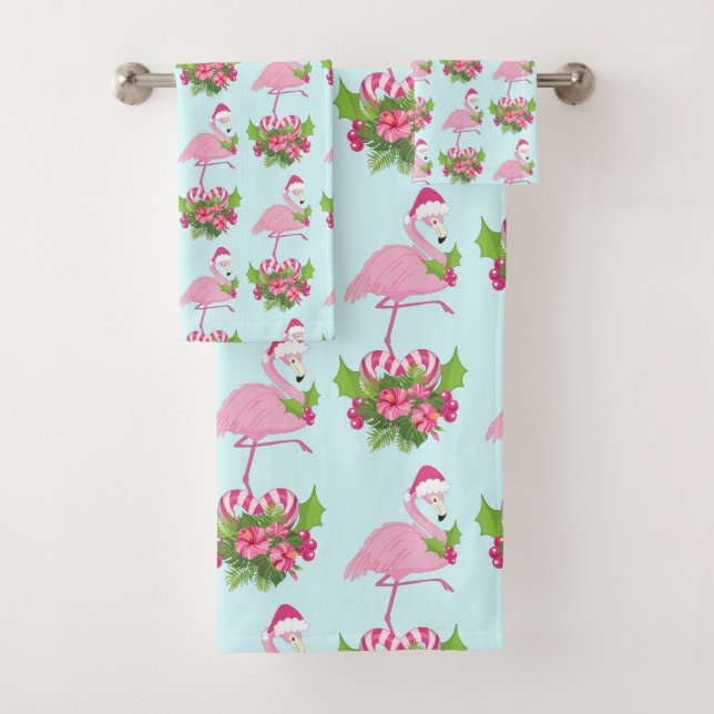 Flamant rose rose en Santa Hat avec Sucre de canne (En situation)