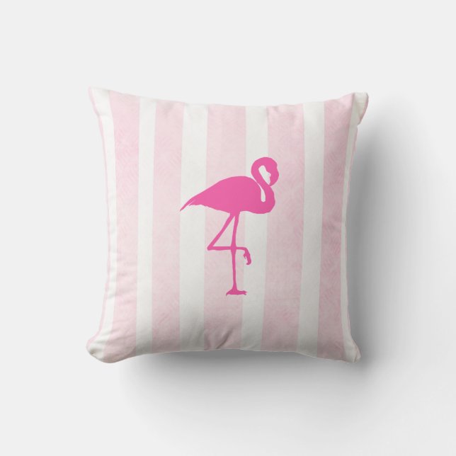Flamant rose rose et bleu Coussin tropical (Recto)