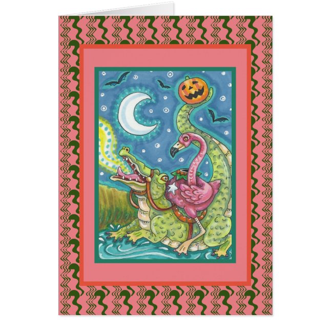 FLAMANT ROSE ROSE ET CARTE FUNNY CROCODILE EN COUC (Devant)