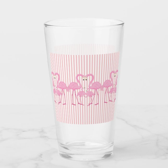 Flamant rose rose et rayures Verre à boire (Devant)