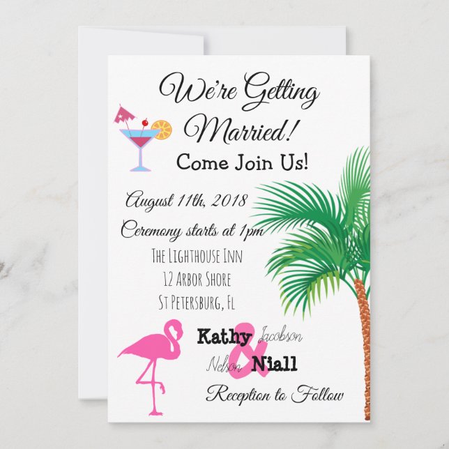 Flamant rose rose Faire-part de mariage tropical (Devant)