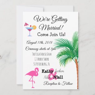 Flamant rose rose Faire-part de mariage tropical
