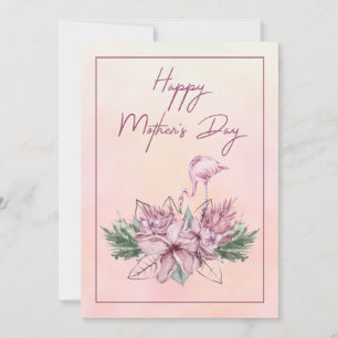 Flamant rose rose Floral Bonne carte de fête des m