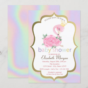 Flamant rose rose, Invitation Baby shower holograp