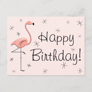 Flamant rose rose "Joyeux anniversaire !" carte po