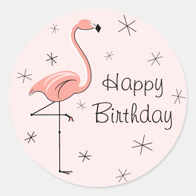 Flamant rose rose joyeux autocollant d'anniversair (Devant)
