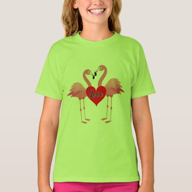 Flamant rose rose Love Design - T-shirt basique po (Devant)
