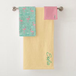 Flamant rose rose mignon jaune motif turquoise