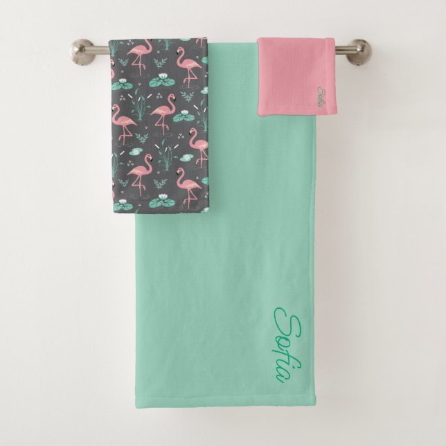 Flamant rose rose mignon tuquoise gris motif (En situation)