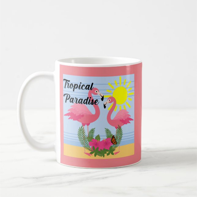 Flamant rose rose Paradis tropical - Mug classique (Gauche)