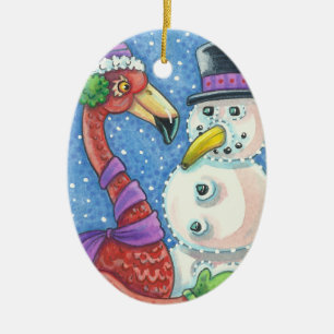 Flamant rose rose Snowman CHRISTMAS ORNEMENT
