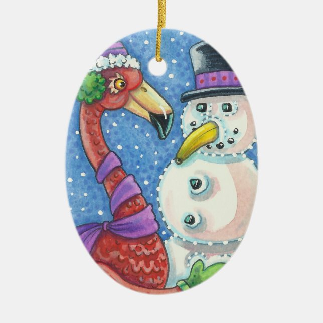 Flamant rose rose Snowman CHRISTMAS ORNEMENT (Devant)