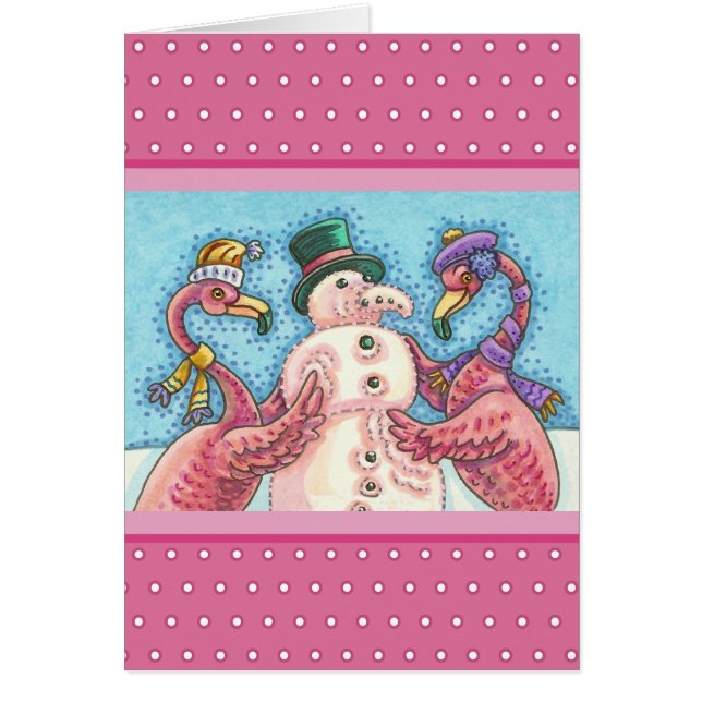 Flamant rose ROSE SNOWMAN, NOËL CARTE DE RECONNAIS (Devant)
