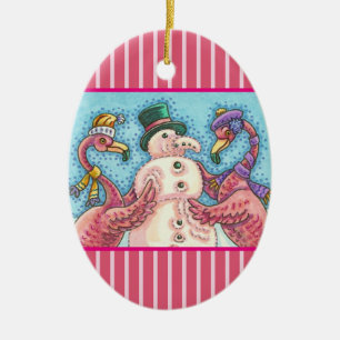 FLAMANT ROSE ROSE SNOWMAN, NOËL ORNEMENT DE VACANC