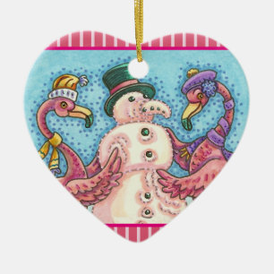 Flamant rose ROSE SNOWMAN, NOËL ORNEMENT DE VACANC
