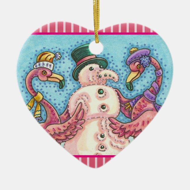 Flamant rose ROSE SNOWMAN, NOËL ORNEMENT DE VACANC (Devant)