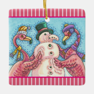 FLAMANT ROSE ROSE SNOWMAN, NOËL ORNEMENT DE VACANC
