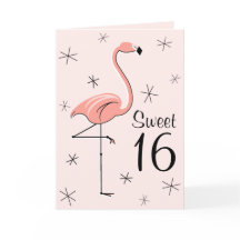 Flamant rose Rose Sweet 16 carte de voeux vertical