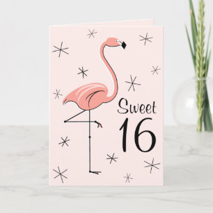 Flamant rose Rose Sweet 16 carte de voeux vertical