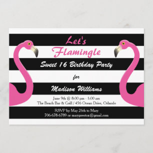 Flamant rose rose tendance Sweet 16 Invitation